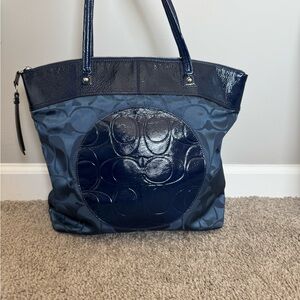Coach Navy Signature Circle Patch Tote
